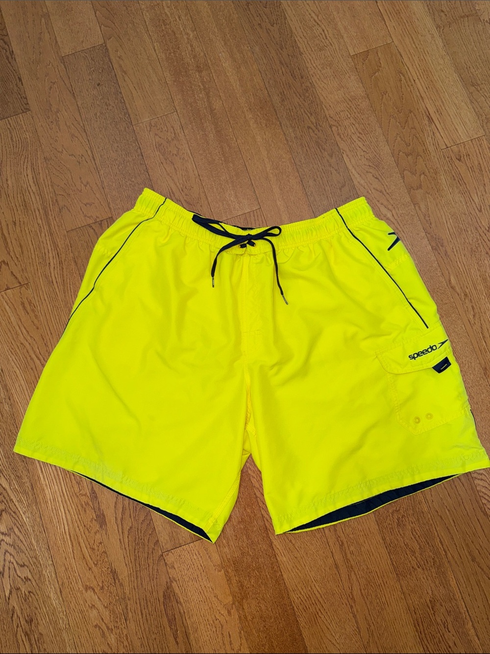 Speedo Men’s Neon Yellow Swim Trunks with Navy Trim